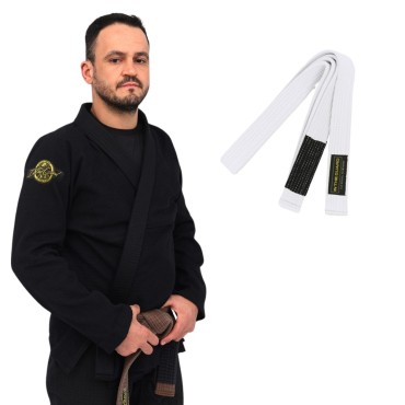 Kimono Jiu Jitsu, Kimono Trançado, Faixa com ponteira - Preto