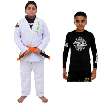 Kit Kimono In The Guard Jiu Jitsu, infantil + Rash Guard Infantil - Branco