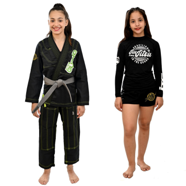 Kit Kimono In The Guard infantil, Ju Jitsu + Rash Guard Infantil - Preto