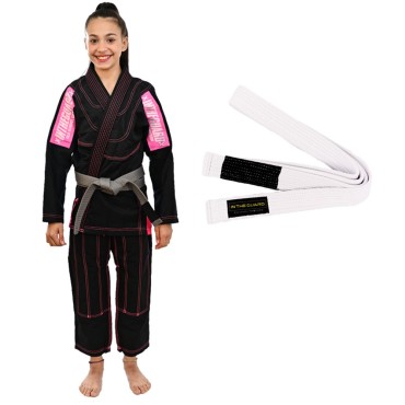 Kimono Jiu Jitsu, Infantil feminino, Faixa BJJ com ponteira - Preto