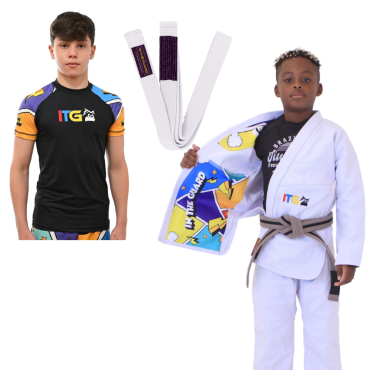 Kimono Jiu Jitsu, Quimono In The Guard +  rash Guards + Faixa BJJ - Branco